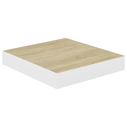 Schweberegale 2 Stk. Eichen-Optik und Weiß 23x23,5x3,8 cm MDF