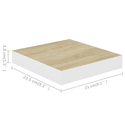 Schweberegale 2 Stk. Eichen-Optik und Weiß 23x23,5x3,8 cm MDF