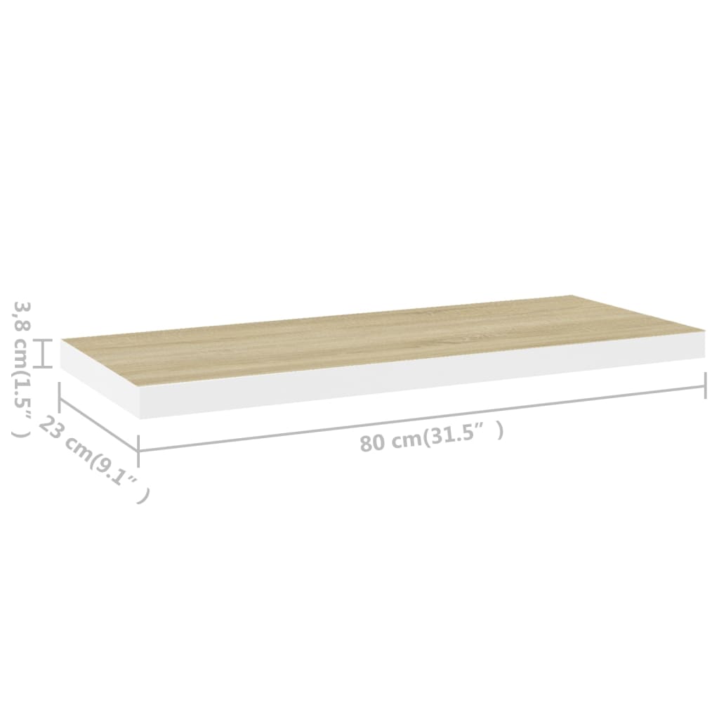 Étagères flottantes 2 pcs. aspect chêne et MDF blanc 80x23,5x3,8 cm