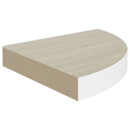 Etagère d'angle flottante aspect chêne et blanc 35x35x3,8 cm MDF