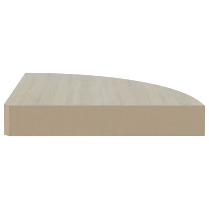 Etagère d'angle flottante aspect chêne et blanc 35x35x3,8 cm MDF