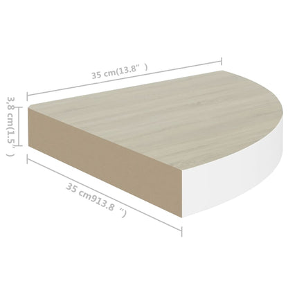 Etagère d'angle flottante aspect chêne et blanc 35x35x3,8 cm MDF