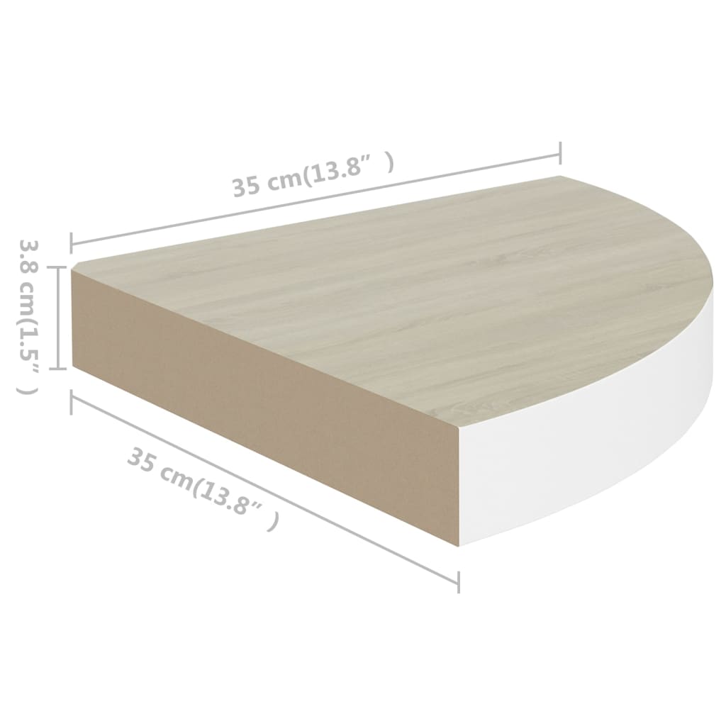 Eck-Schweberegale 2 Stk. Eichen-Optik und Weiß 35x35x3,8 cm MDF