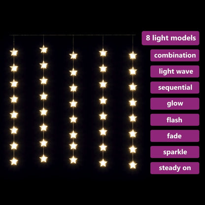 LED Sternenvorhang Lichterkette 200 LED Warmweiß 8 Funktionen