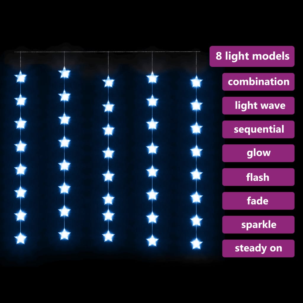 LED Sternenvorhang Lichterkette 200 LED Blau 8 Funktionen