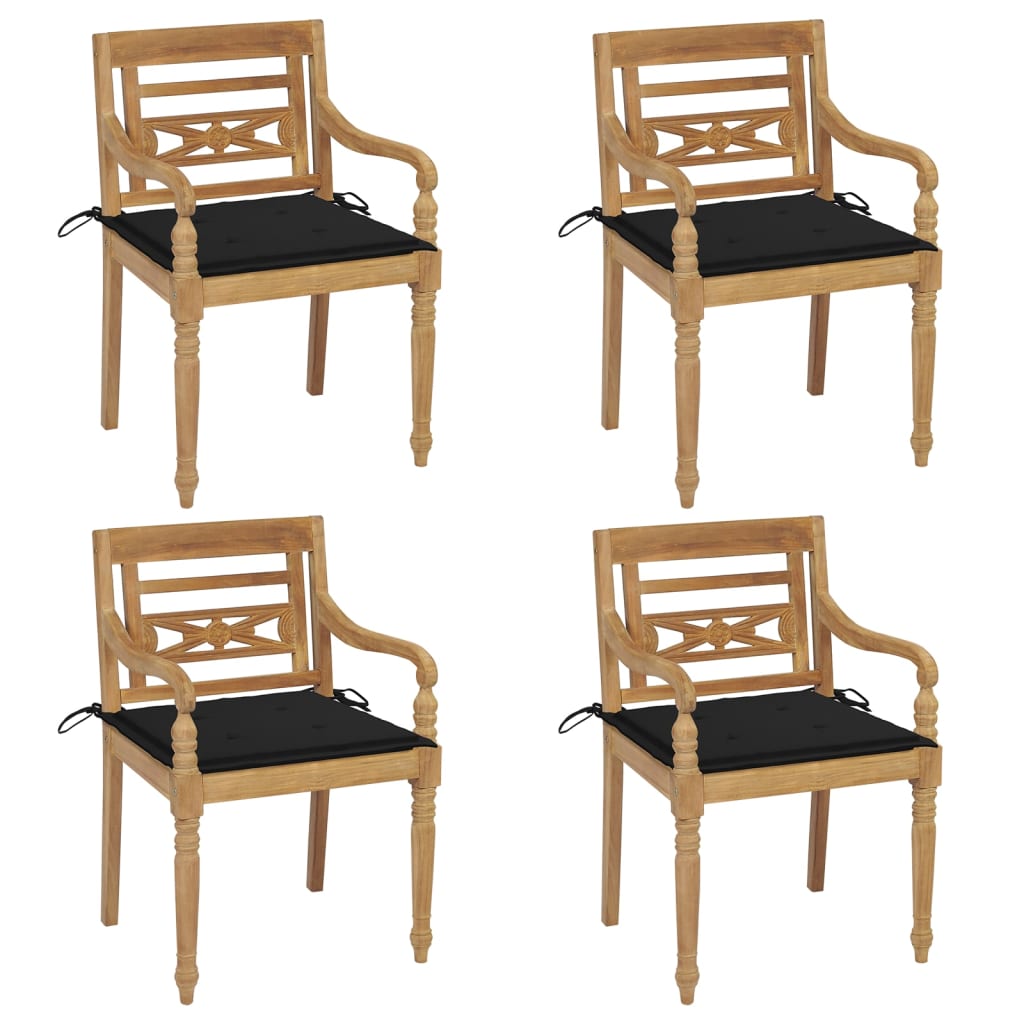 Chaises Batavia avec coussins 4 pcs. Bois de teck massif.