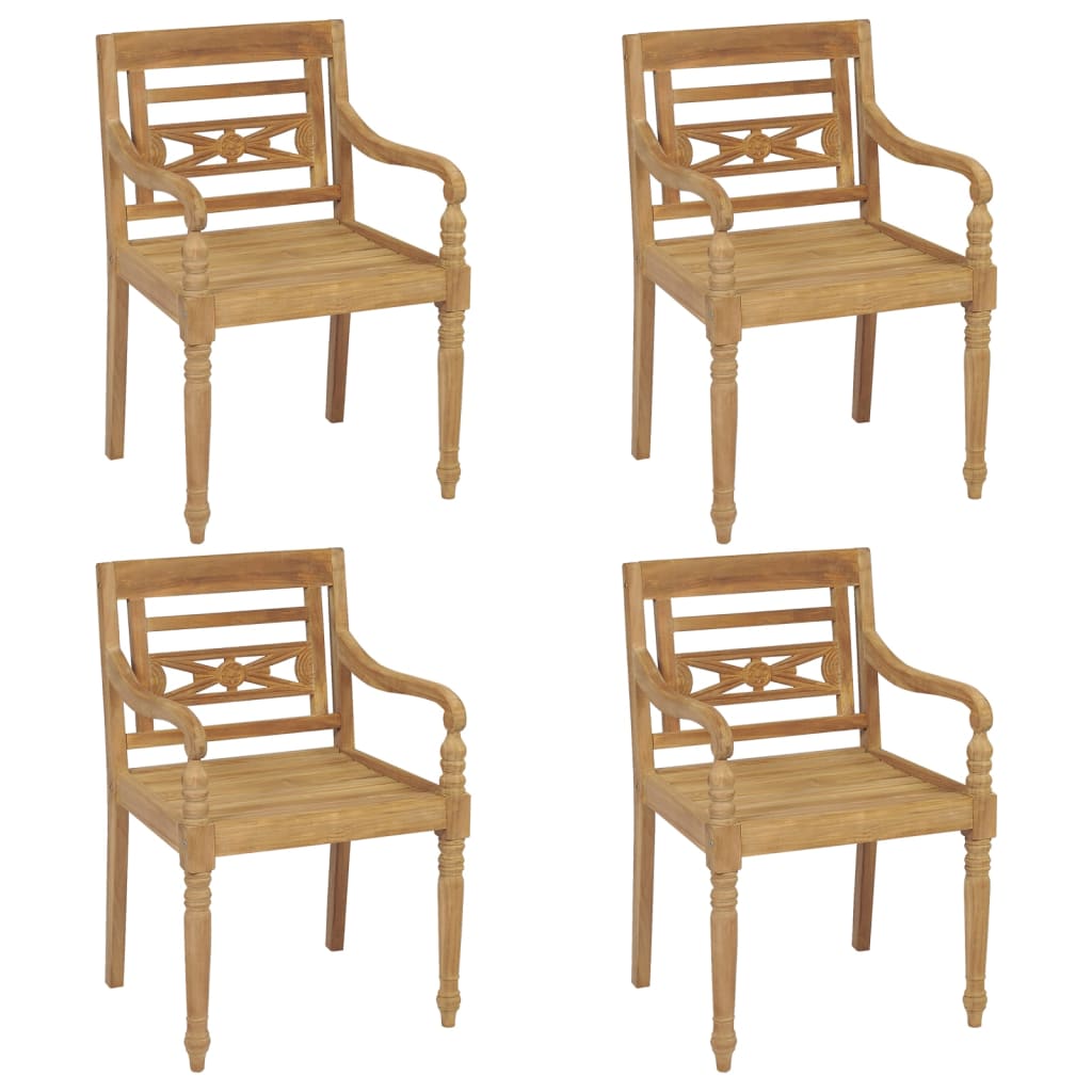 Chaises Batavia avec coussins 4 pcs. Bois de teck massif.