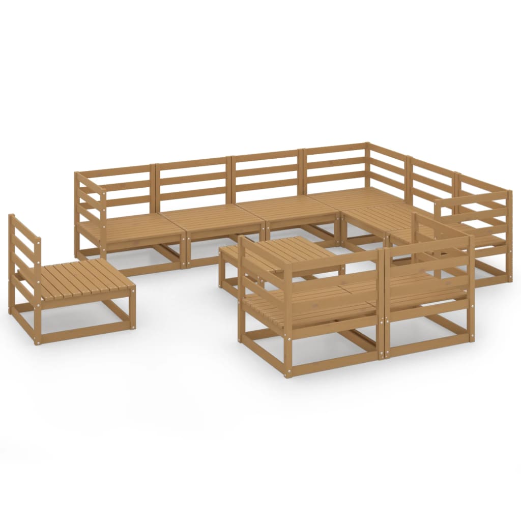 10-tlg. Garten-Lounge-Set Honigbraun Massivholz Kiefer