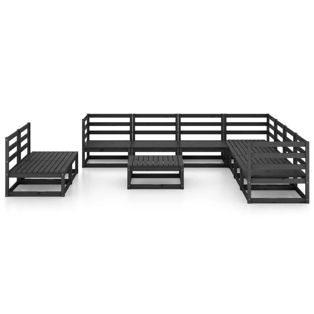 10-tlg. Garten-Lounge-Set Schwarz Massivholz Kiefer