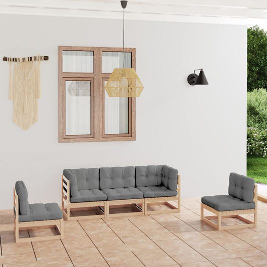 5-tlg. Garten-Lounge-Set mit Kissen Kiefer Massivholz