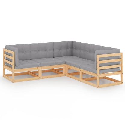 5-tlg. Garten-Lounge-Set mit Kissen Kiefer Massivholz