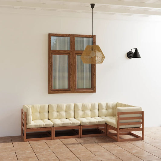 5-tlg. Garten-Lounge-Set mit Kissen Kiefer Massivholz