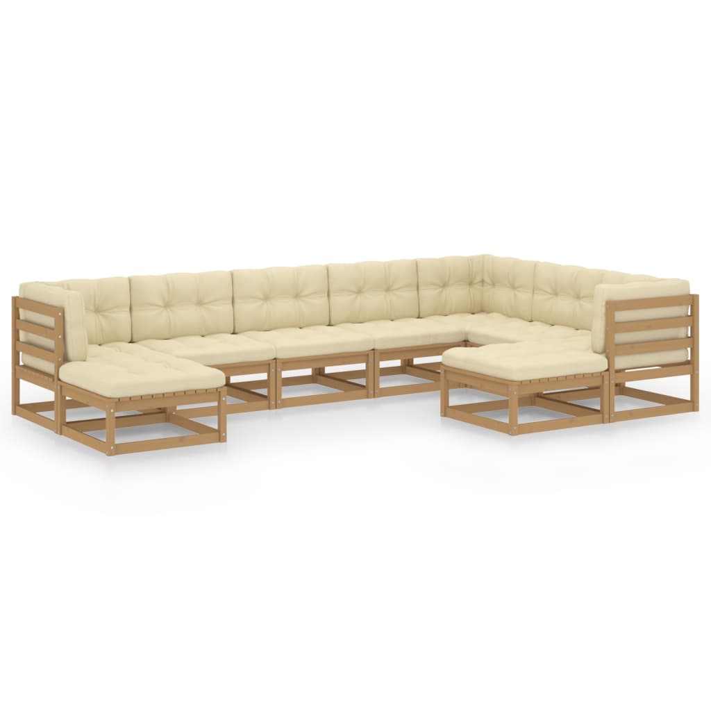 9-tlg Garten-Lounge-Set mit Kissen Honigbraun Massivholz Kiefer