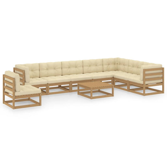 9-tlg Garten-Lounge-Set mit Kissen Honigbraun Massivholz Kiefer