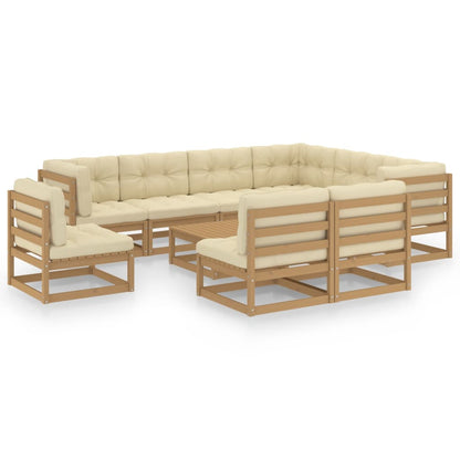 10-tlg. Garten-Lounge-Set mit Kissen Honigbraun Massivholz