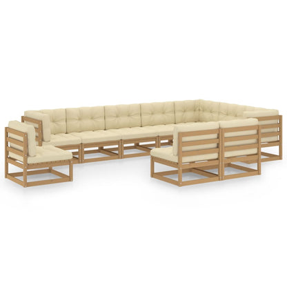 10-tlg. Garten-Lounge-Set mit Kissen Honigbraun Massivholz