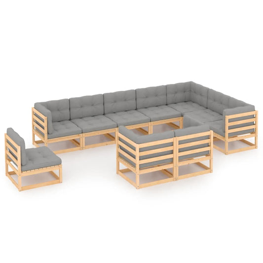 10-tlg. Garten-Lounge-Set mit Kissen Massivholz Kiefer