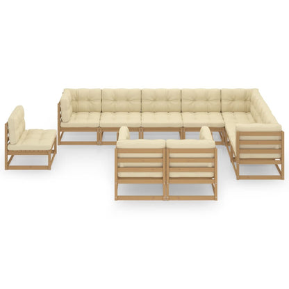 10-tlg. Garten-Lounge-Set mit Kissen Honigbraun Massivholz