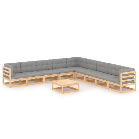 10-tlg. Garten-Lounge-Set mit Kissen Massivholz Kiefer