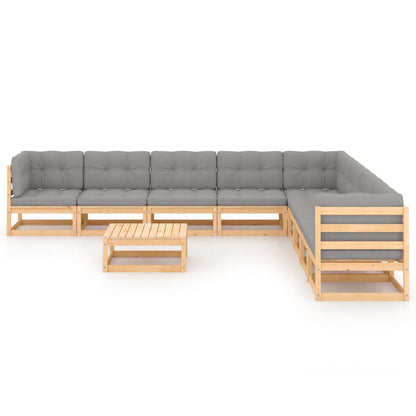 10-tlg. Garten-Lounge-Set mit Kissen Massivholz Kiefer