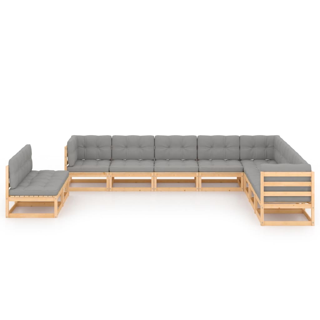 10-tlg. Garten-Lounge-Set mit Kissen Massivholz Kiefer