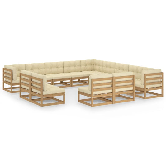 13-tlg. Garten-Lounge-Set mit Kissen Honigbraun Massivholz