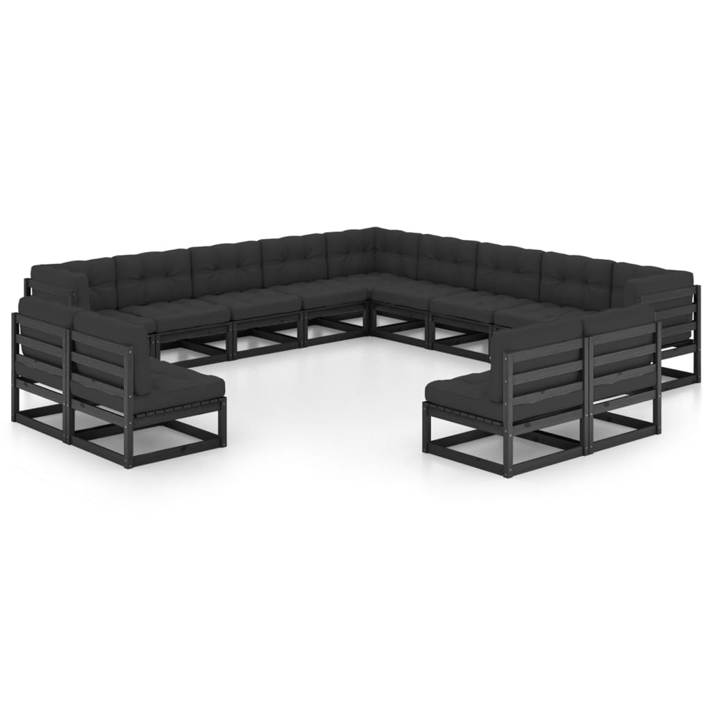 13-tlg. Garten-Lounge-Set mit Kissen Schwarz Massivholz Kiefer