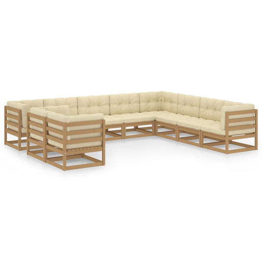 10-tlg. Garten-Lounge-Set mit Kissen Honigbraun Massivholz