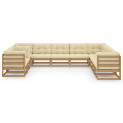 10-tlg. Garten-Lounge-Set mit Kissen Honigbraun Massivholz