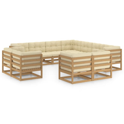 11-tlg. Garten-Lounge-Set mit Kissen Honigbraun Massivholz