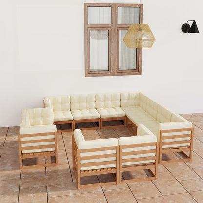 11-tlg. Garten-Lounge-Set mit Kissen Honigbraun Massivholz