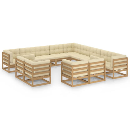 13-tlg. Garten-Lounge-Set mit Kissen Honigbraun Massivholz