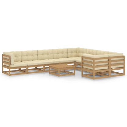 10-tlg. Garten-Lounge-Set mit Kissen Honigbraun Massivholz