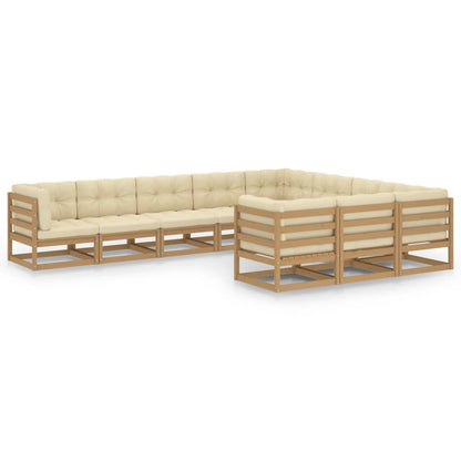 10-tlg. Garten-Lounge-Set mit Kissen Honigbraun Massivholz