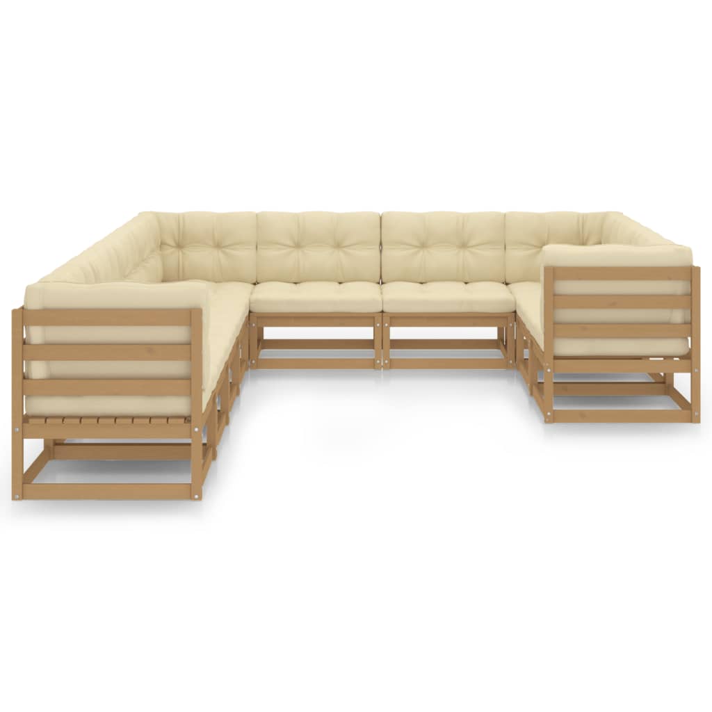 10-tlg. Garten-Lounge-Set mit Kissen Honigbraun Massivholz