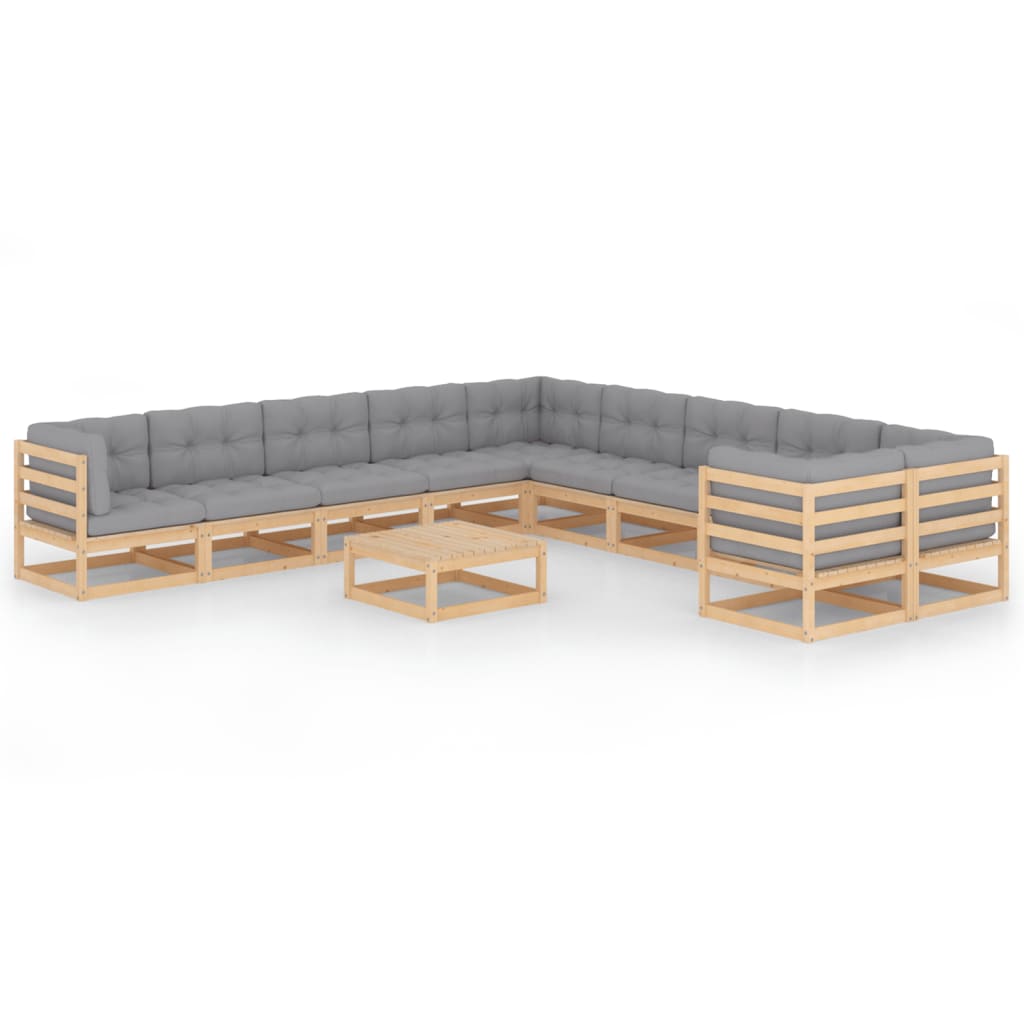 11-tlg. Garten-Lounge-Set mit Kissen Kiefer Massivholz