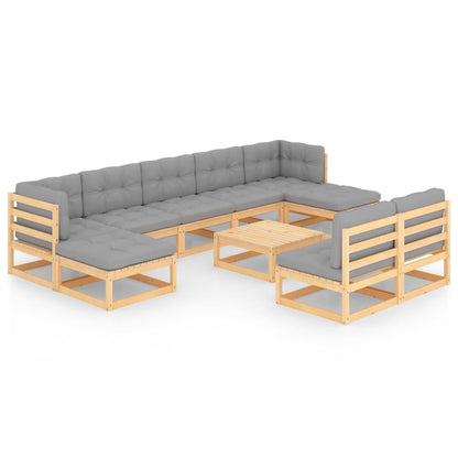 10-tlg. Garten-Lounge-Set mit Kissen Massivholz Kiefer