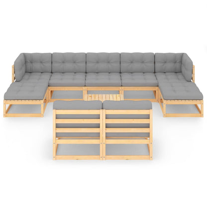 10-tlg. Garten-Lounge-Set mit Kissen Massivholz Kiefer