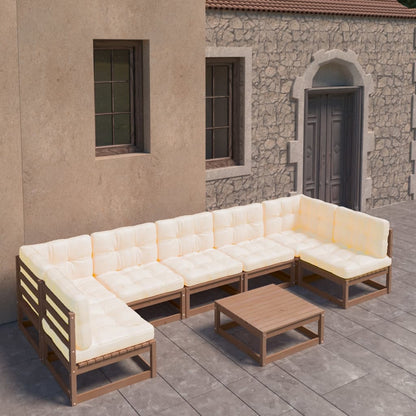 8-tlg Garten-Lounge-Set mit Kissen Honigbraun Massivholz Kiefer