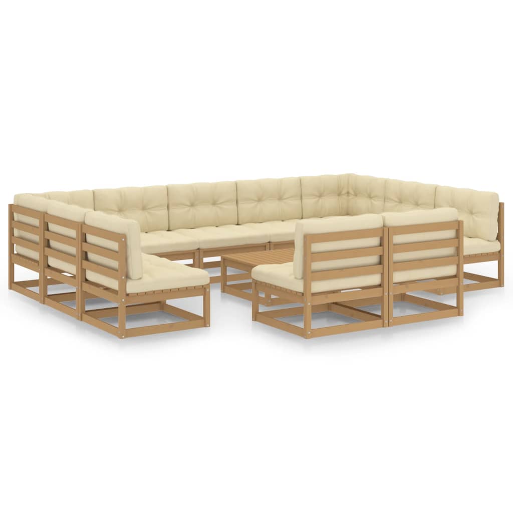 12-tlg. Garten-Lounge-Set mit Kissen Honigbraun Massivholz