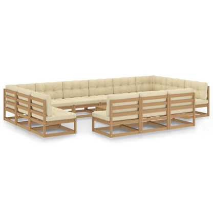 14-tlg. Garten-Lounge-Set mit Kissen Honigbraun Massivholz