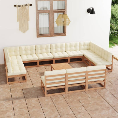 14-tlg. Garten-Lounge-Set mit Kissen Honigbraun Massivholz