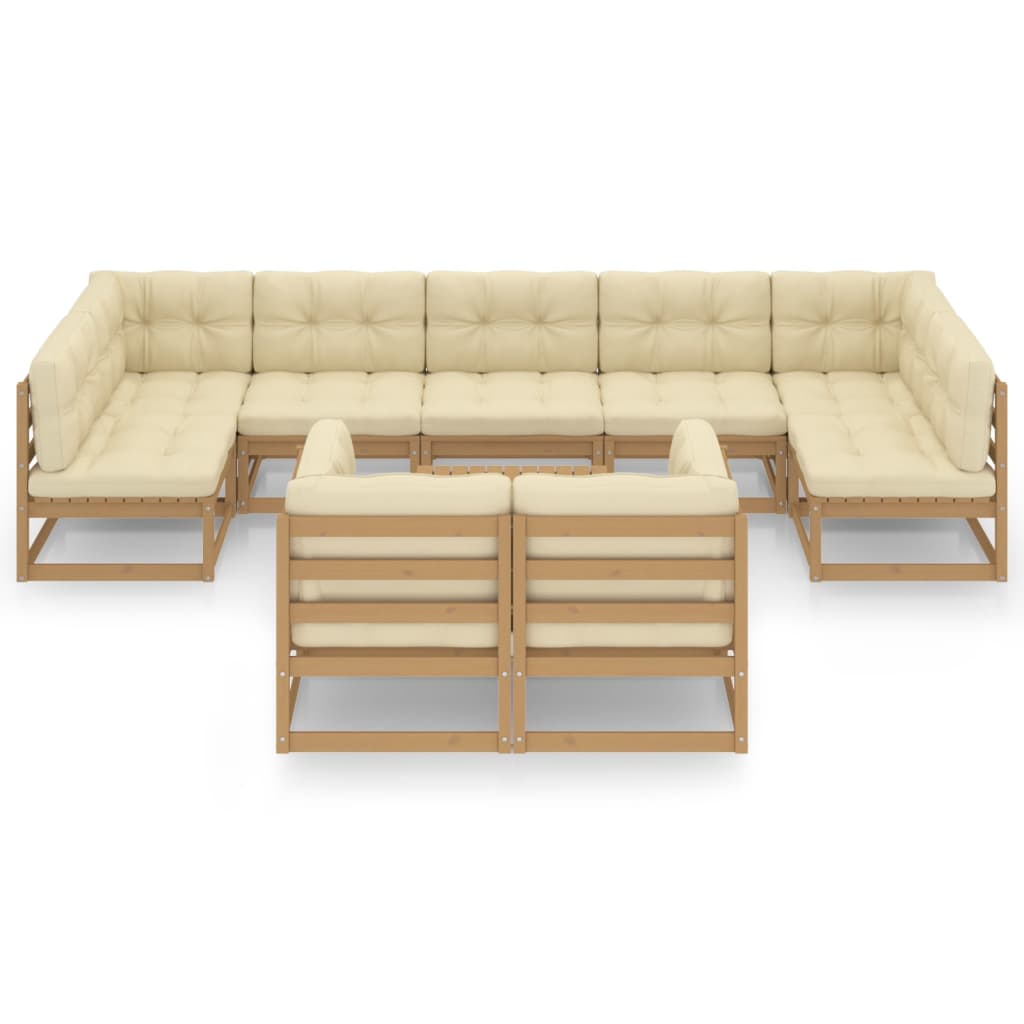 10-tlg. Garten-Lounge-Set mit Kissen Honigbraun Massivholz