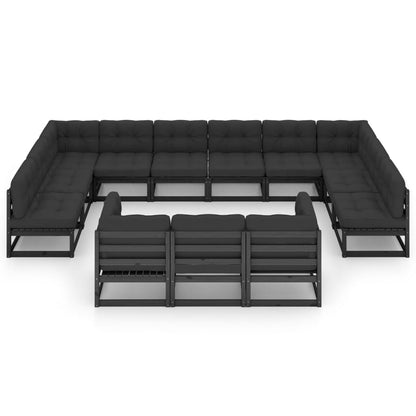 13-tlg. Garten-Lounge-Set mit Kissen Schwarz Massivholz Kiefer