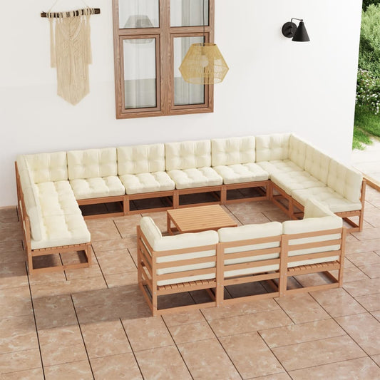 14-tlg. Garten-Lounge-Set mit Kissen Honigbraun Massivholz