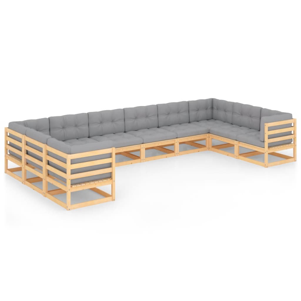 10-tlg. Garten-Lounge-Set mit Kissen Massivholz Kiefer