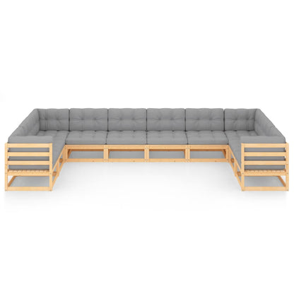 10-tlg. Garten-Lounge-Set mit Kissen Massivholz Kiefer