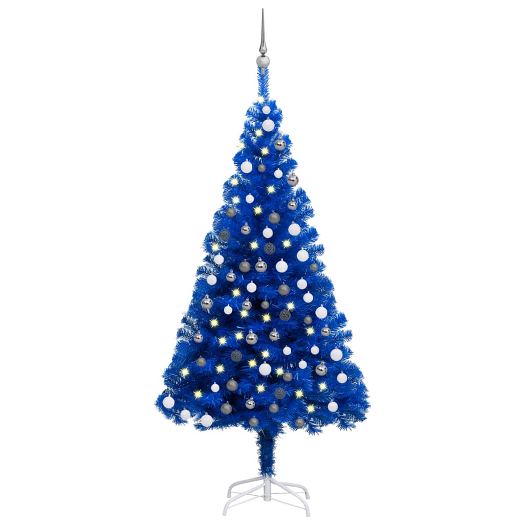 Künstlicher Weihnachtsbaum Beleuchtung & Kugeln Blau 150 cm