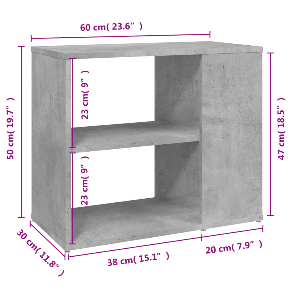 Table d'appoint gris béton 60x30x50 cm en bois