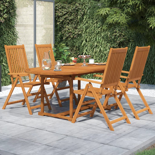 5 pièces. Groupe de repas de jardin en bois d'acacia massif